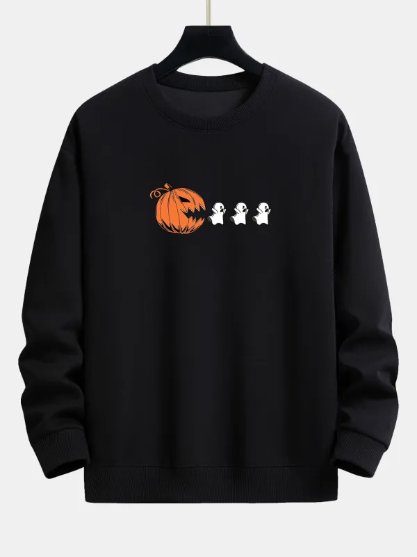 Pumpkin Chasing Ghosts Print Relax Fit Sweatshirt sold by Hoooyi