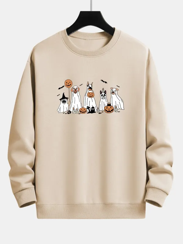 Halloween Dog Disguised As A Ghost Print Relax Fit Sweatshirt sold by Hoooyi