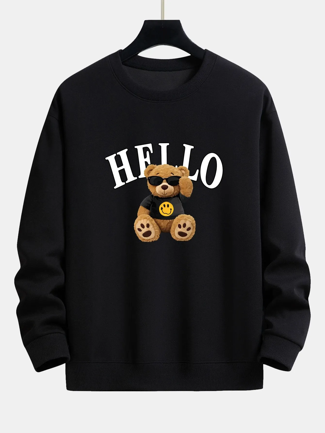 Hello Sunglasses Bear Print Relax Fit Sweatshirt sold by Hoooyi product image thumbnail 2