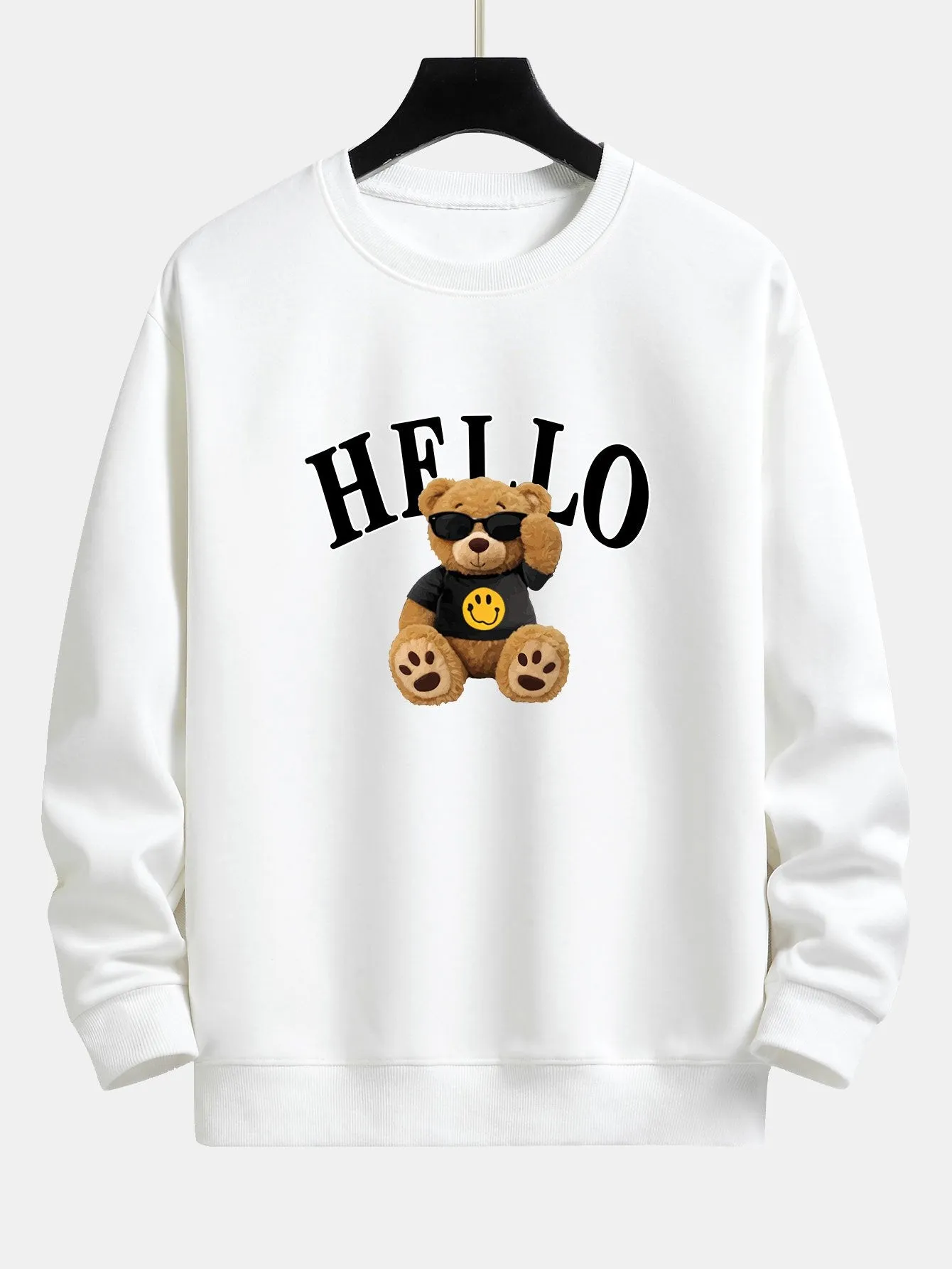 Hello Sunglasses Bear Print Relax Fit Sweatshirt sold by Hoooyi product image thumbnail 4