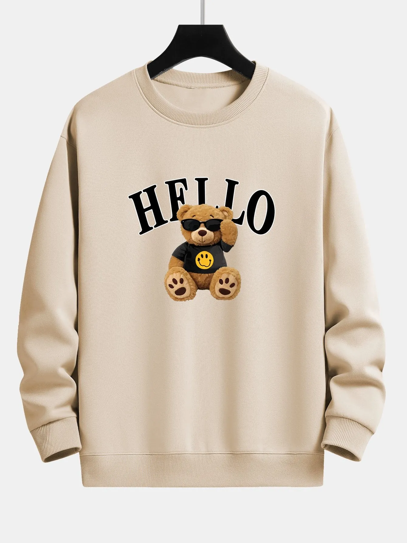 Hello Sunglasses Bear Print Relax Fit Sweatshirt sold by Hoooyi product image thumbnail 3