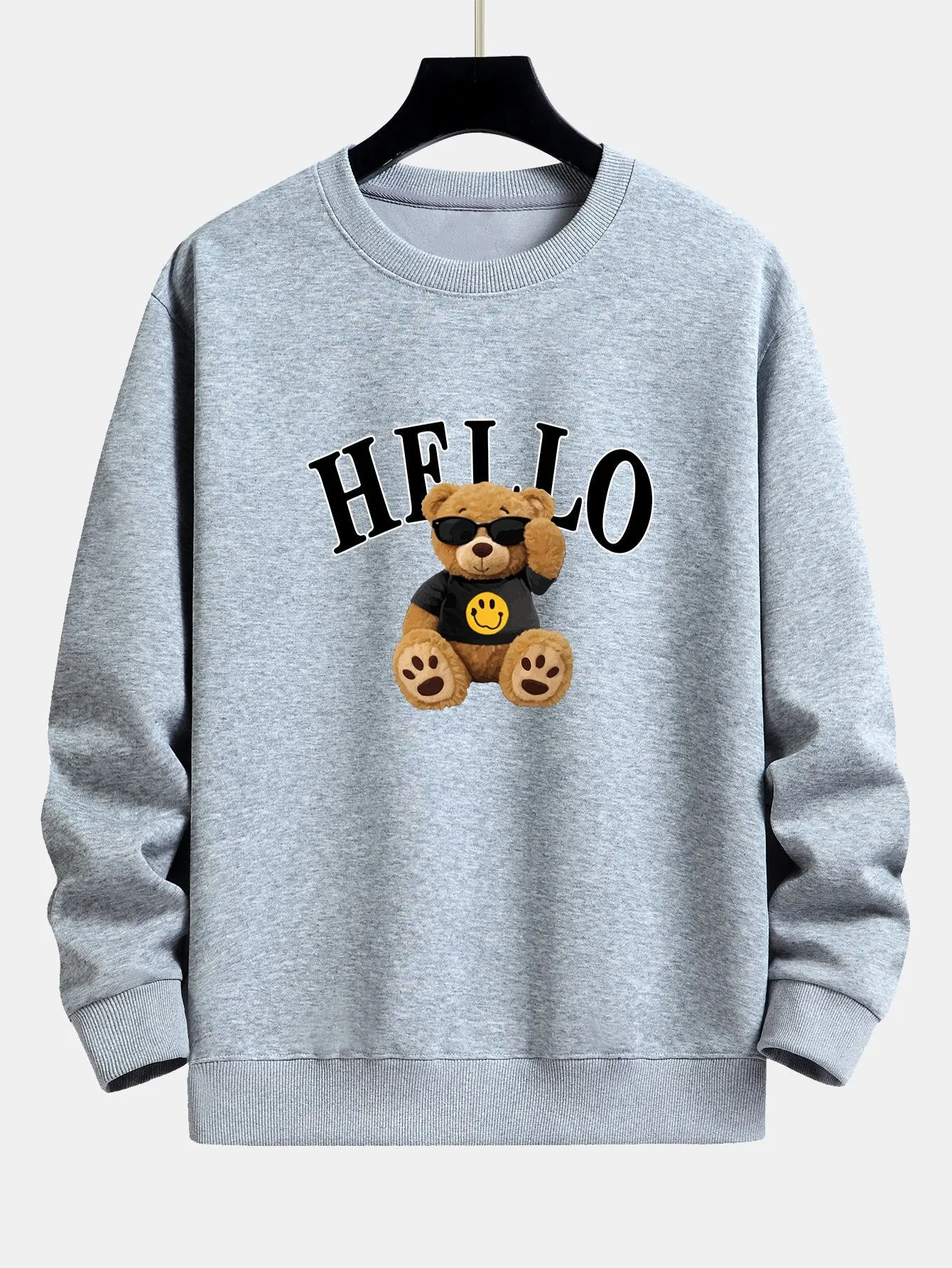 Hello Sunglasses Bear Print Relax Fit Sweatshirt sold by Hoooyi product image thumbnail 5