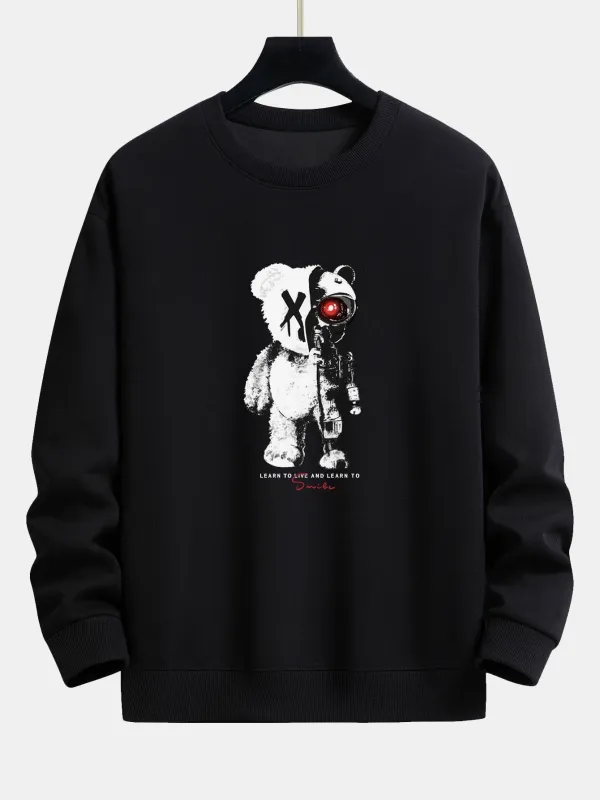 Robot Bear Print Relax Fit Sweatshirt made by Hoooyi