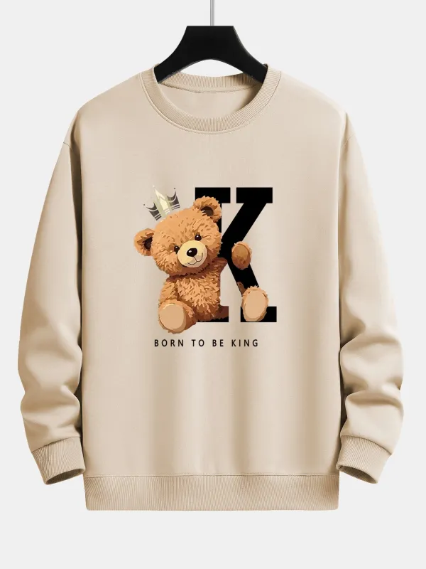 Crown King Bear Print Relax Fit Sweatshirt sold by Hoooyi