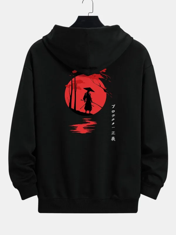 Slogan Samurai Back Print Relax Fit Hoodie made by Hoooyi