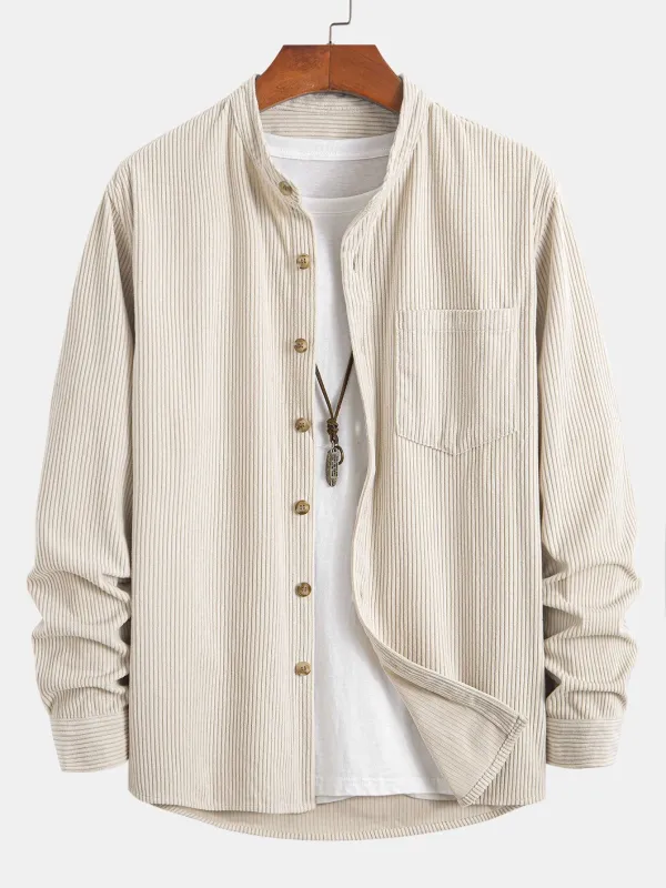 Corduroy Stand Collar Shirt sold by Hoooyi