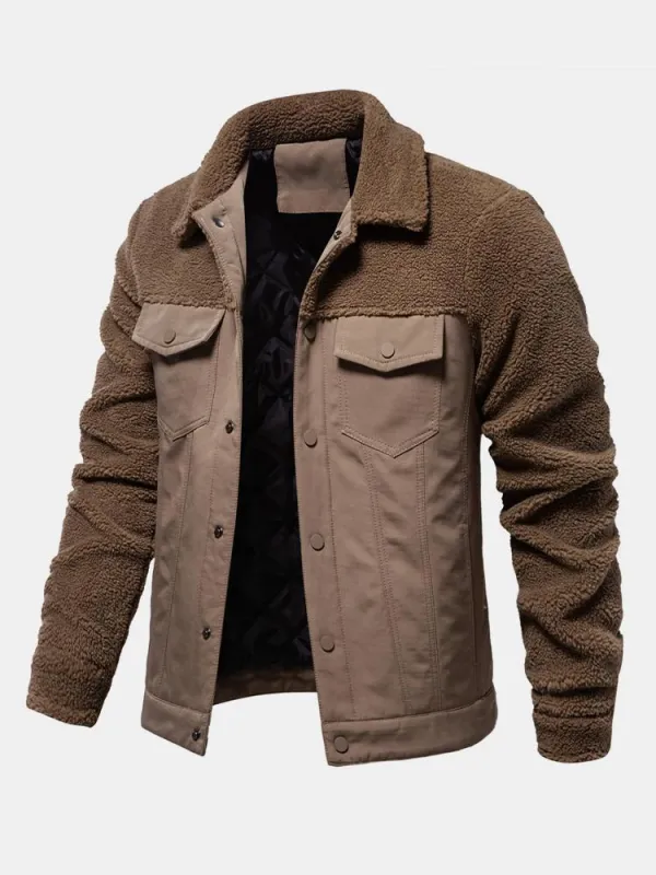 Quilted Lined Teddy Spliced Jacket sold by Hoooyi