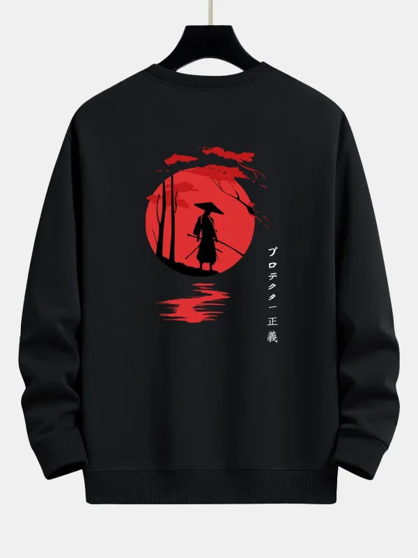 Samurai Back Print Relax Fit Sweatshirt made by Hoooyi