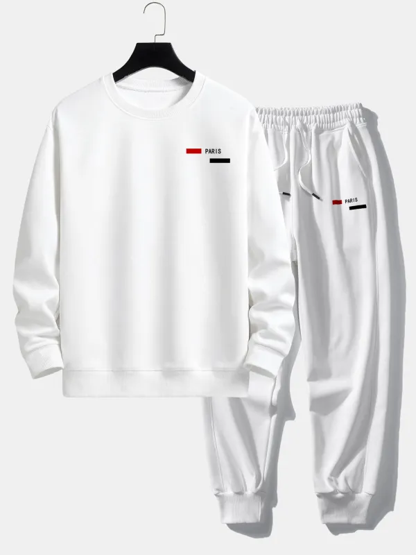 Paris Stripe Print Relax Fit Crew Neck Sweatshirt & Jogging Pants sold by Hoooyi