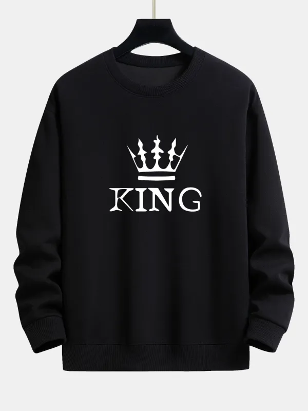 King Crown Print Relax Fit Sweatshirt made by Hoooyi