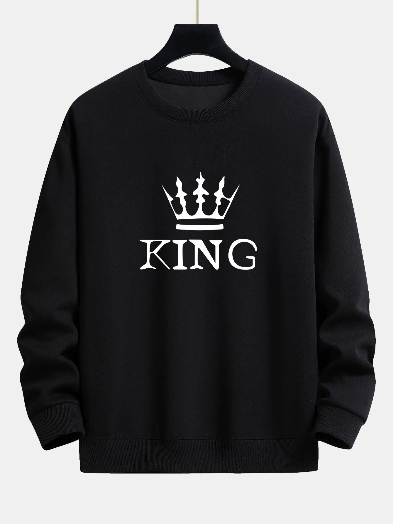 King Crown Print Relax Fit Sweatshirt sold by Hoooyi