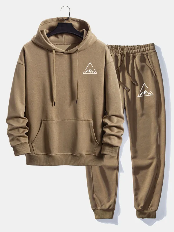 Triangle Mountain Print Relax Fit Hoodie & Jogging Pants sold by Hoooyi