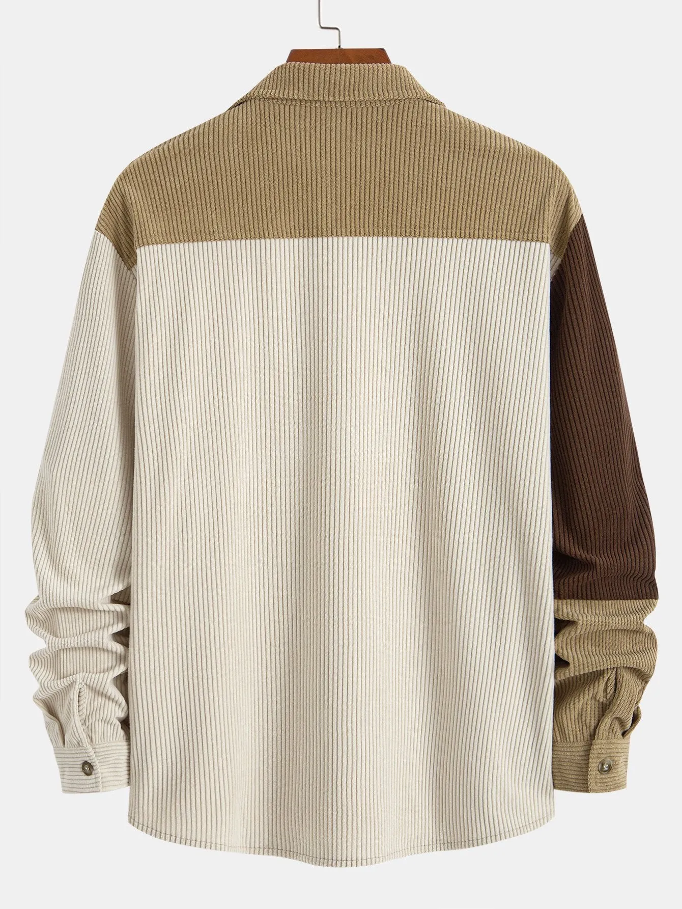 Colorblock Corduroy Button Up Shirt & Drawstring Corduroy Cargo Jogger Pants sold by Hoooyi product image thumbnail 4