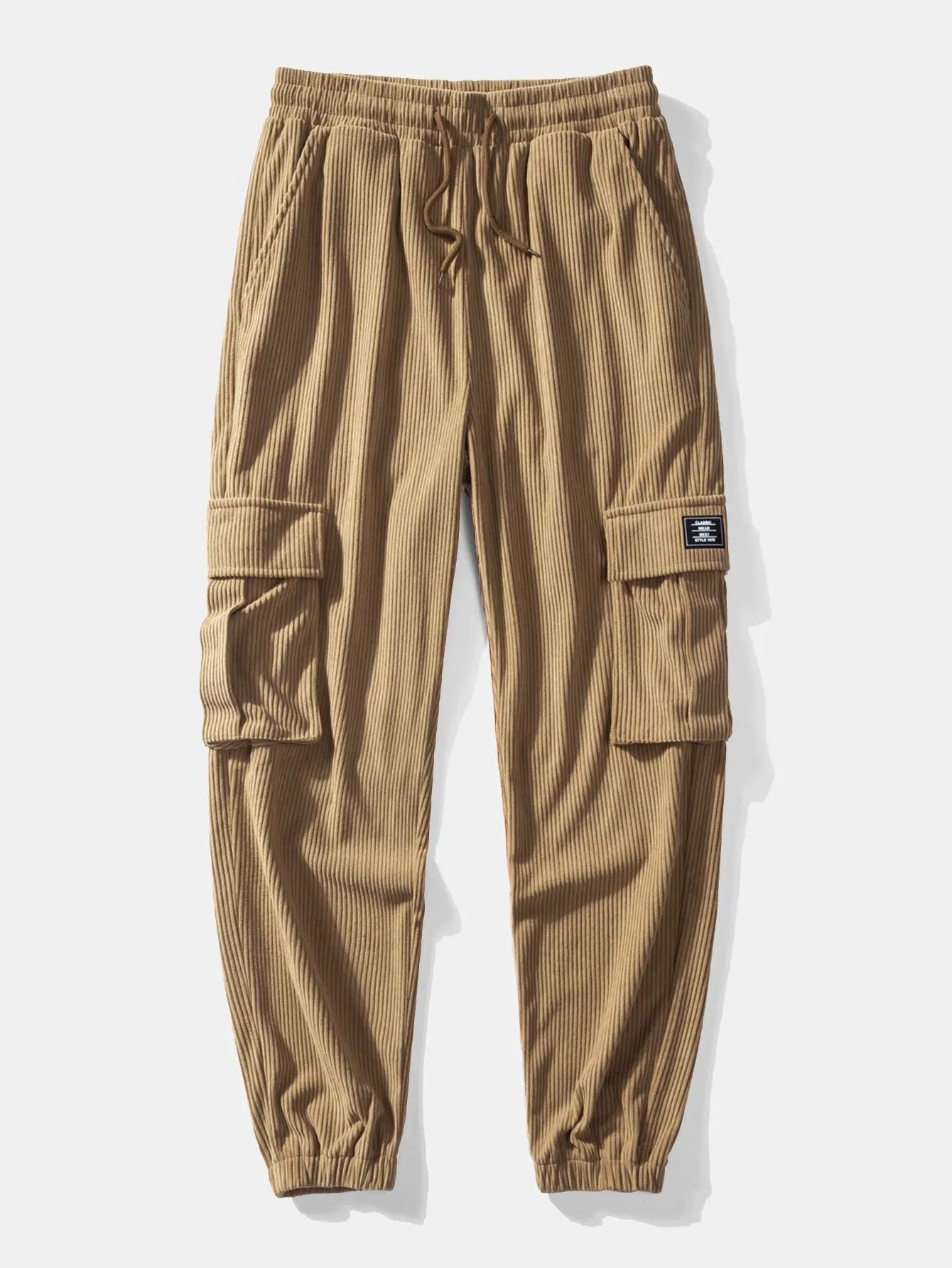 Colorblock Corduroy Button Up Shirt & Drawstring Corduroy Cargo Jogger Pants sold by Hoooyi product image thumbnail 5