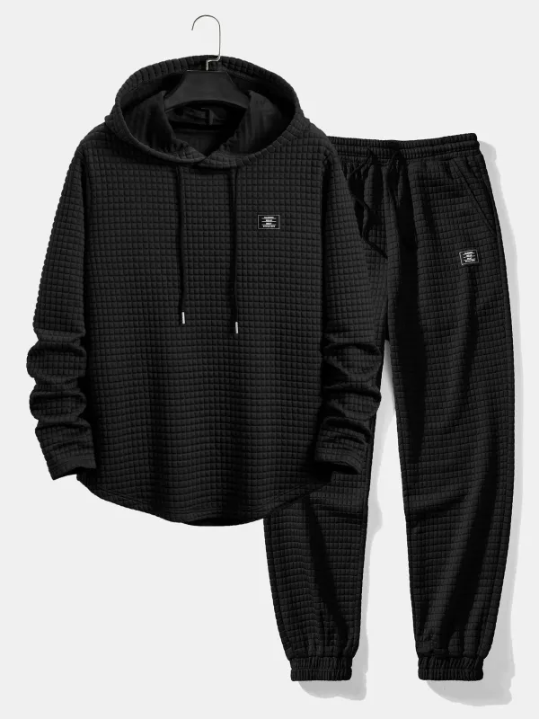 Long Sleeve Waffle Hooded Arc Hem T-Shirt & Jogger Pants sold by Hoooyi