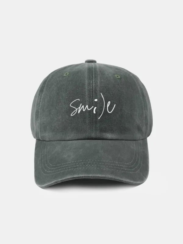 Keep Smiling Letter Casual Versatile Washed Cotton Baseball Cap sold by Hoooyi