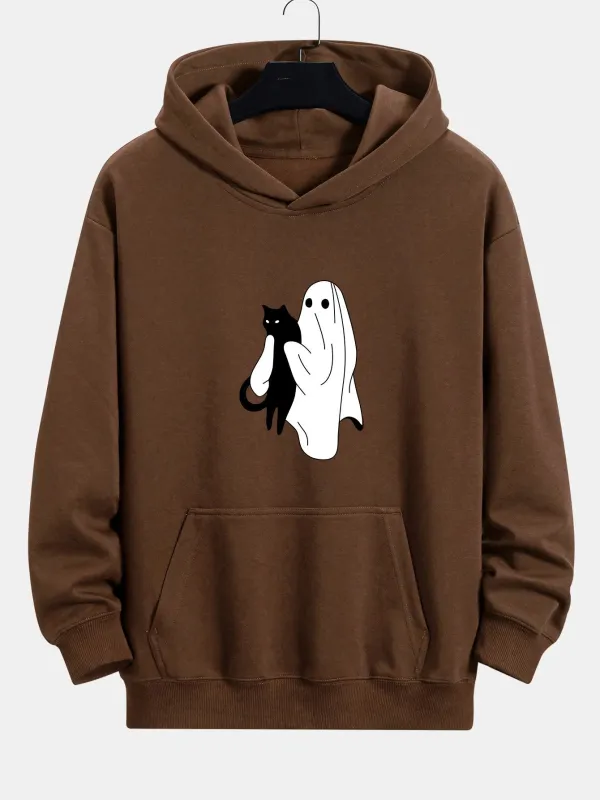 Ghost Black Cat Print Relax Fit Hoodie sold by Hoooyi