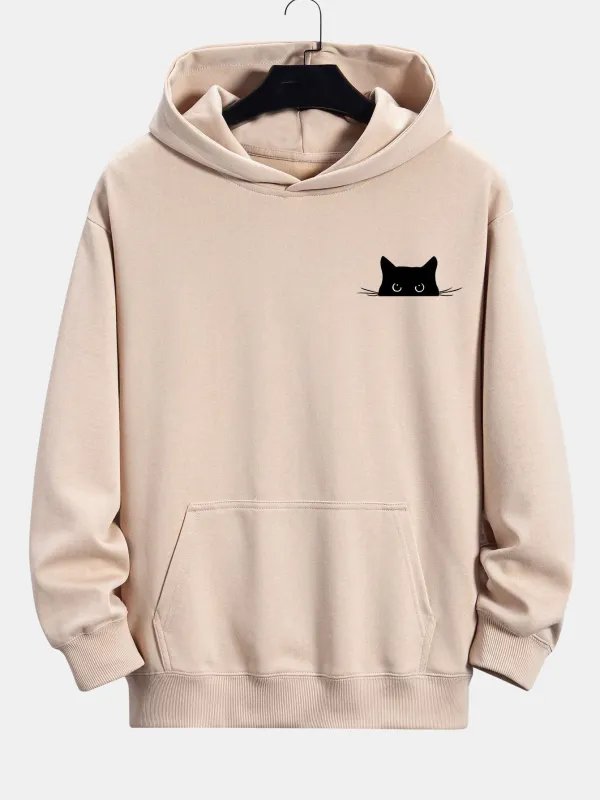 Black Cat Print Relax Fit Hoodie sold by Hoooyi