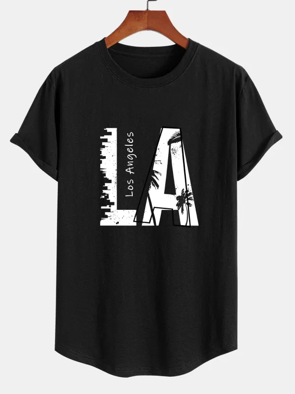 Los Angeles Print Cotton Arc Hem T-Shirt sold by Hoooyi
