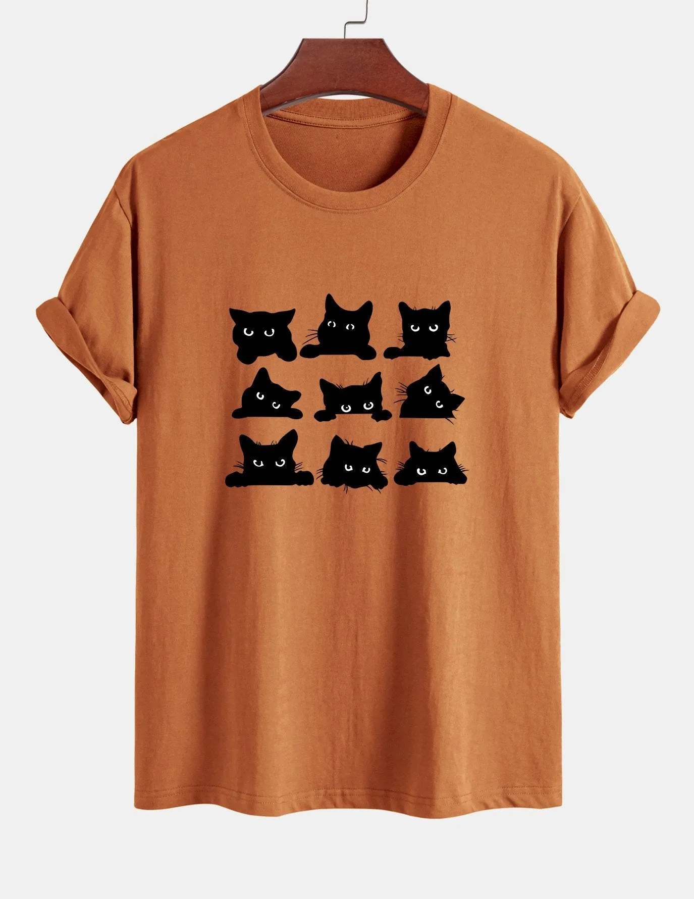 Regular Fit Black Cat Staring Print Cotton T-Shirt sold by Hoooyi product image thumbnail 5