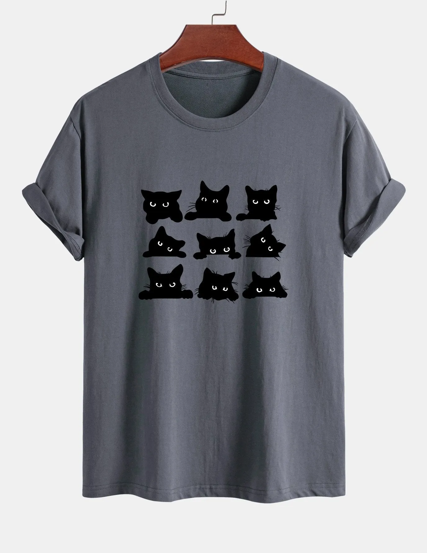 Regular Fit Black Cat Staring Print Cotton T-Shirt sold by Hoooyi product image thumbnail 2