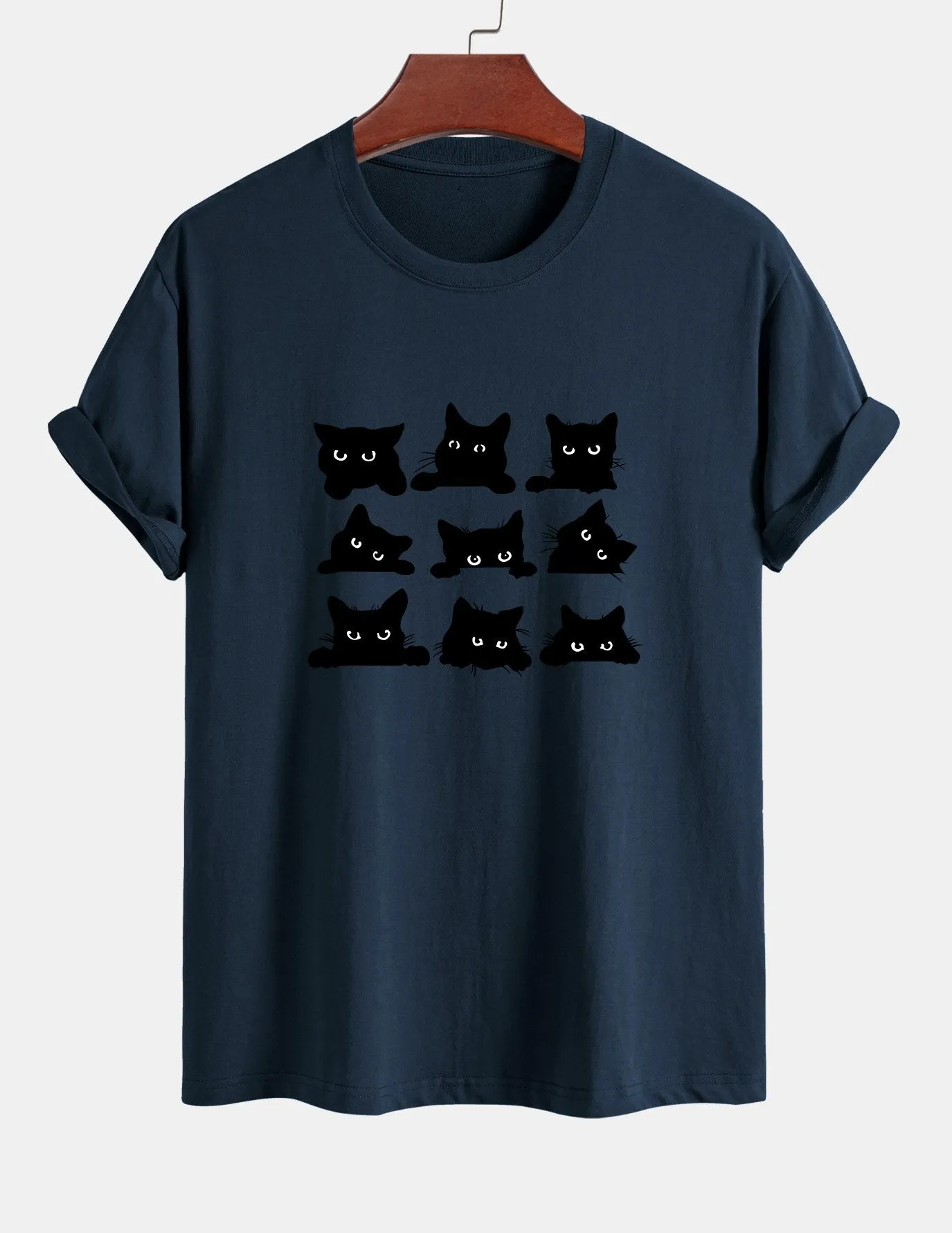 Regular Fit Black Cat Staring Print Cotton T-Shirt sold by Hoooyi product image thumbnail 3