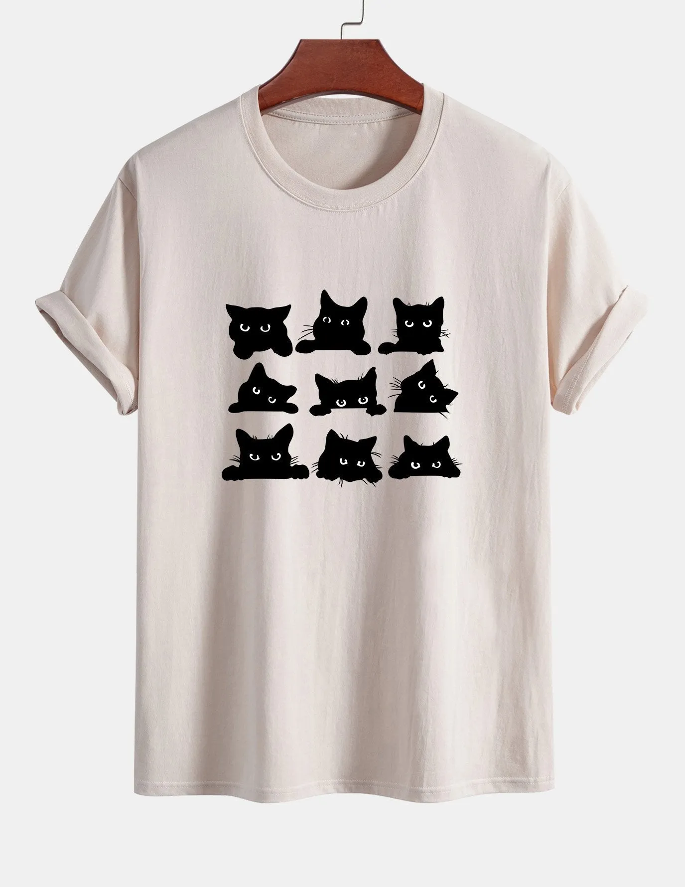 Regular Fit Black Cat Staring Print Cotton T-Shirt sold by Hoooyi product image thumbnail 4