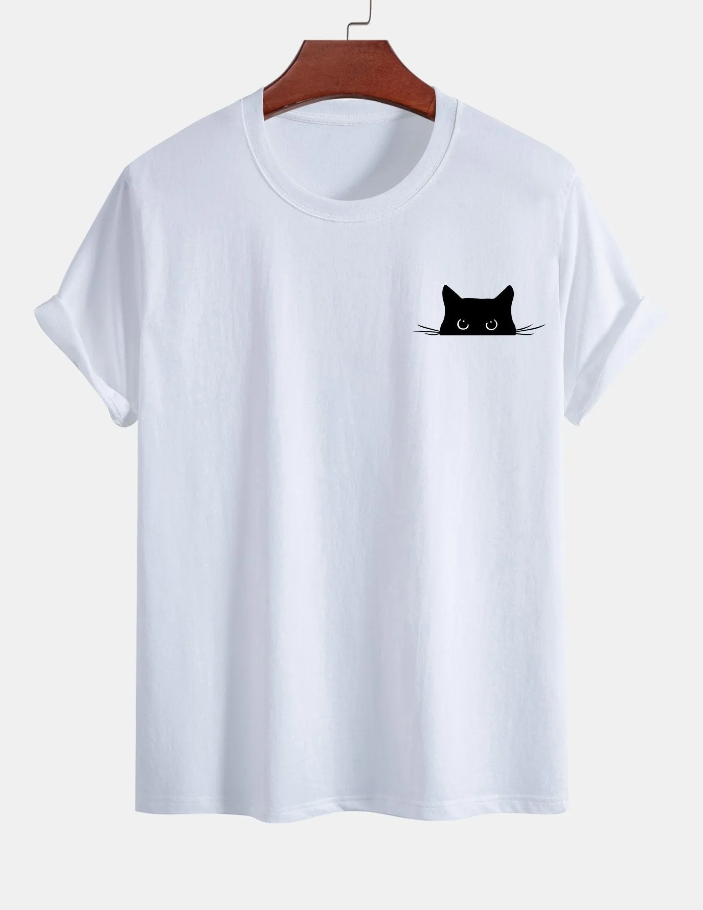 Regular Fit Black Cat Print Cotton T-Shirt sold by Hoooyi product image thumbnail 3