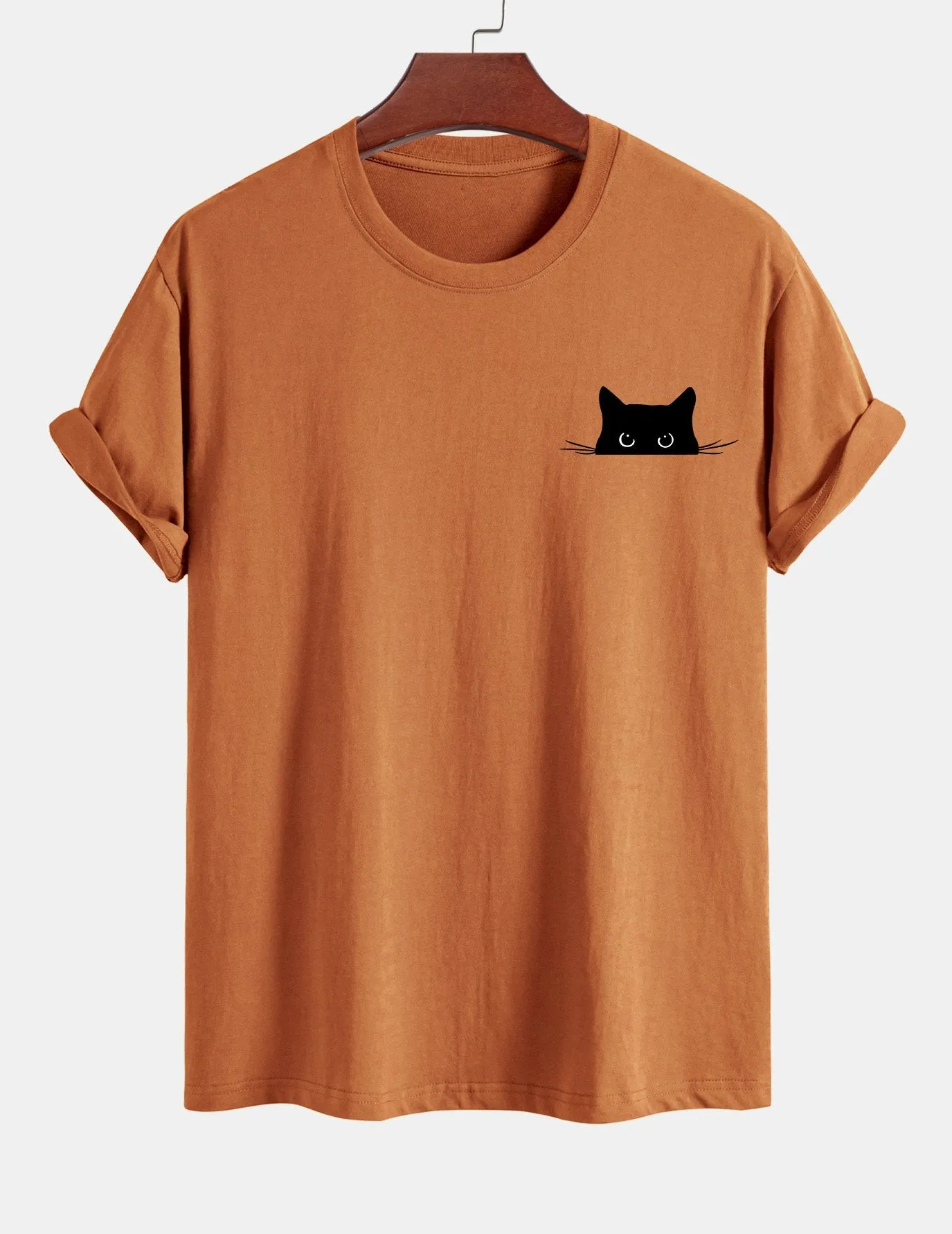 Regular Fit Black Cat Print Cotton T-Shirt sold by Hoooyi product image thumbnail 5