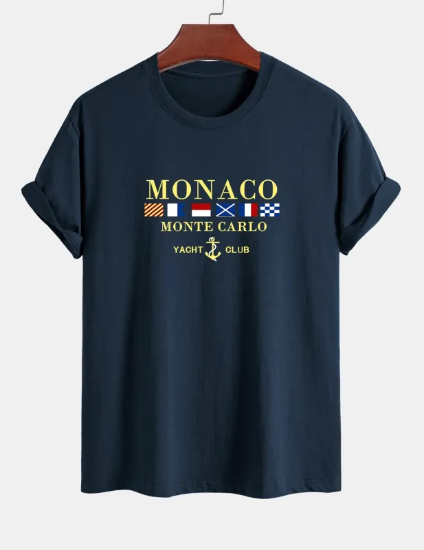 Regular Fit Monaco Slogan Print Cotton T-Shirt sold by Hoooyi