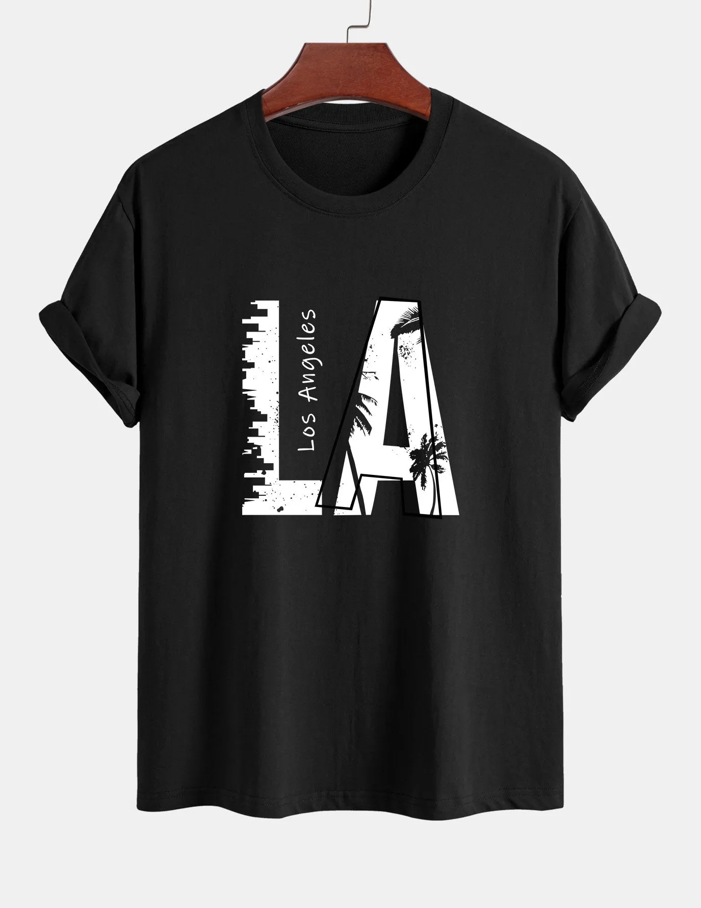 Regular Fit Los Angeles Print Cotton T-Shirt sold by Hoooyi product image thumbnail 3