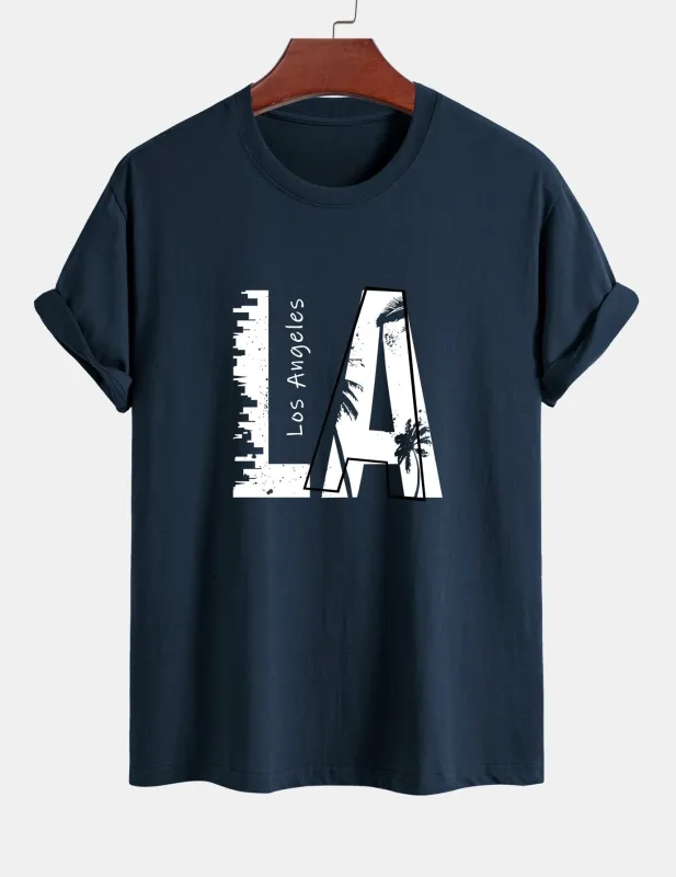 Regular Fit Los Angeles Print Cotton T-Shirt sold by Hoooyi