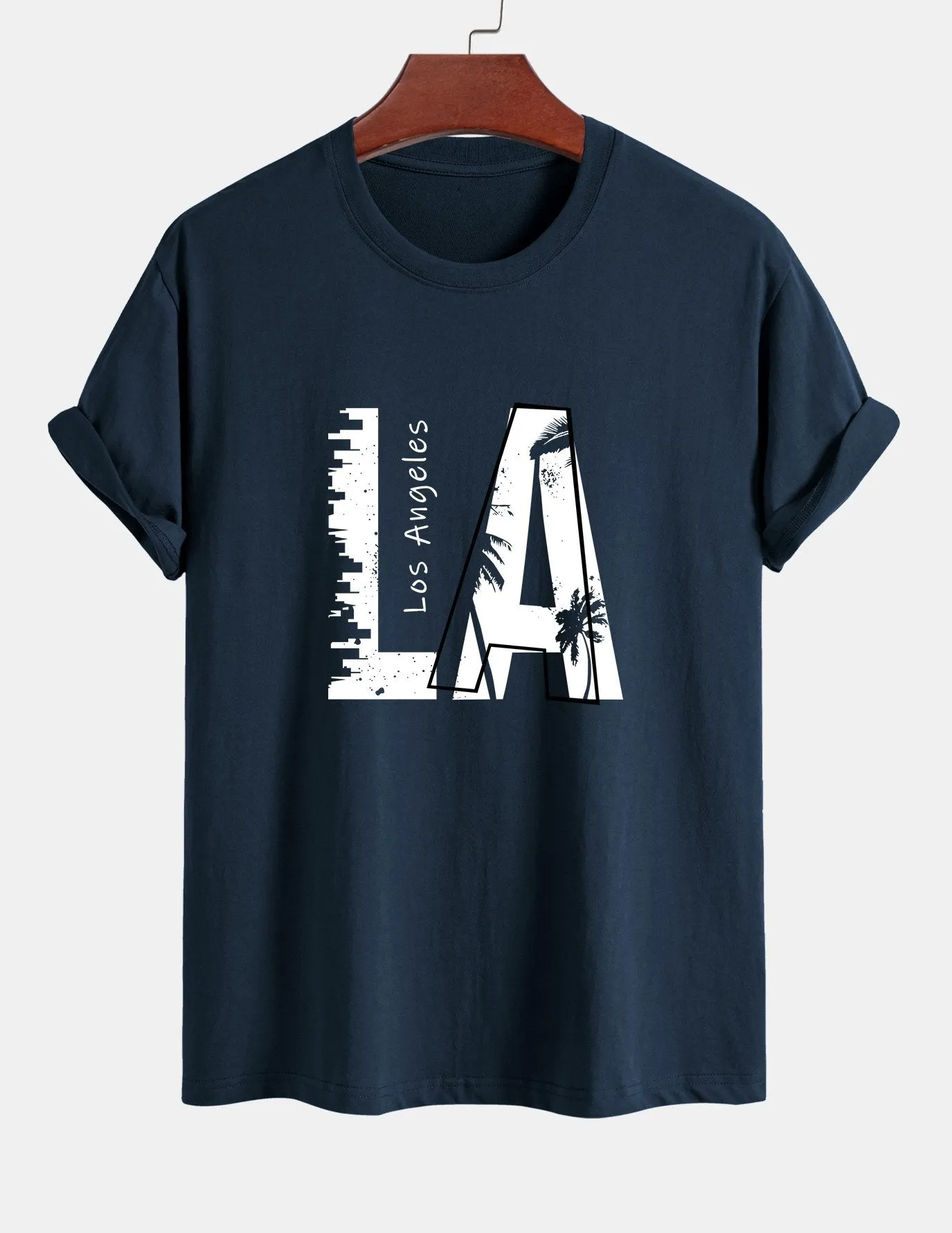 Regular Fit Los Angeles Print Cotton T-Shirt sold by Hoooyi