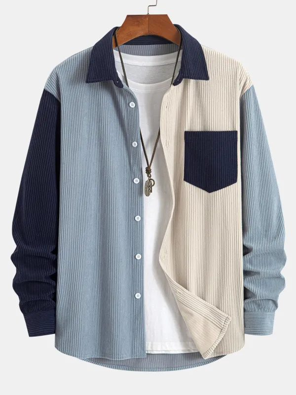 Corduroy Patchwork Shirt sold by Hoooyi