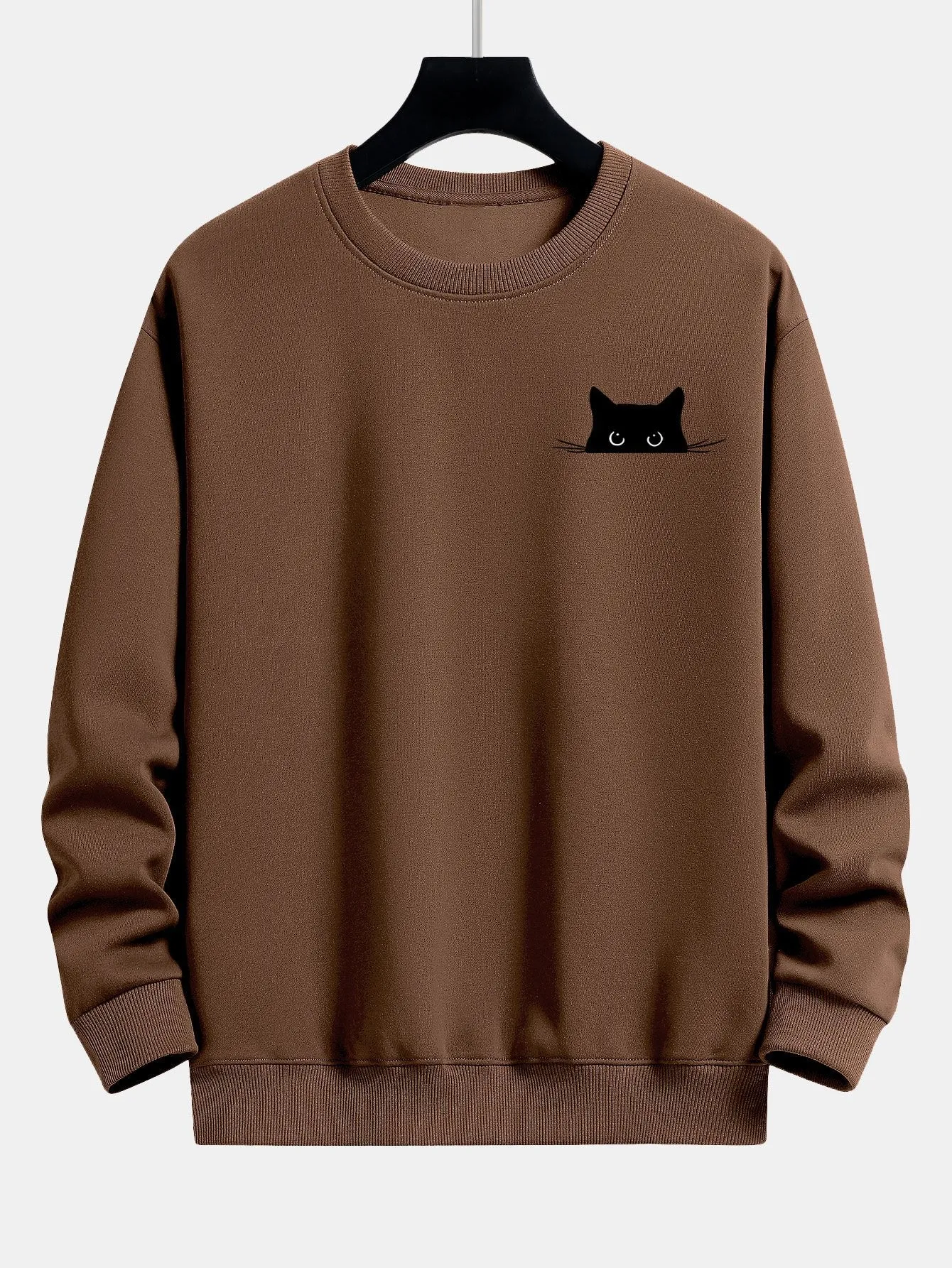 Black Cat Print Relax Fit Sweatshirt sold by Hoooyi product image thumbnail 5