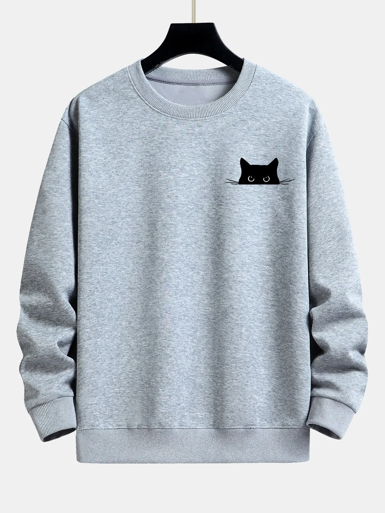 Black Cat Print Relax Fit Sweatshirt sold by Hoooyi product image thumbnail 4