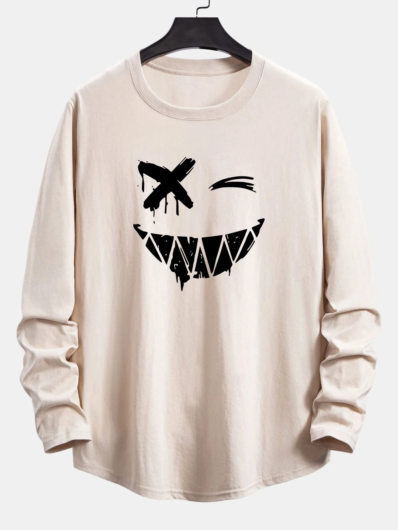 Long Sleeve Graffiti Smiley Face Print Cotton Arc Hem T-Shirt sold by Hoooyi product image thumbnail 5
