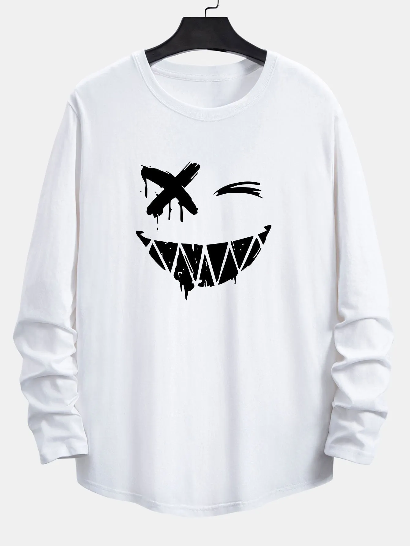 Long Sleeve Graffiti Smiley Face Print Cotton Arc Hem T-Shirt sold by Hoooyi product image thumbnail 3