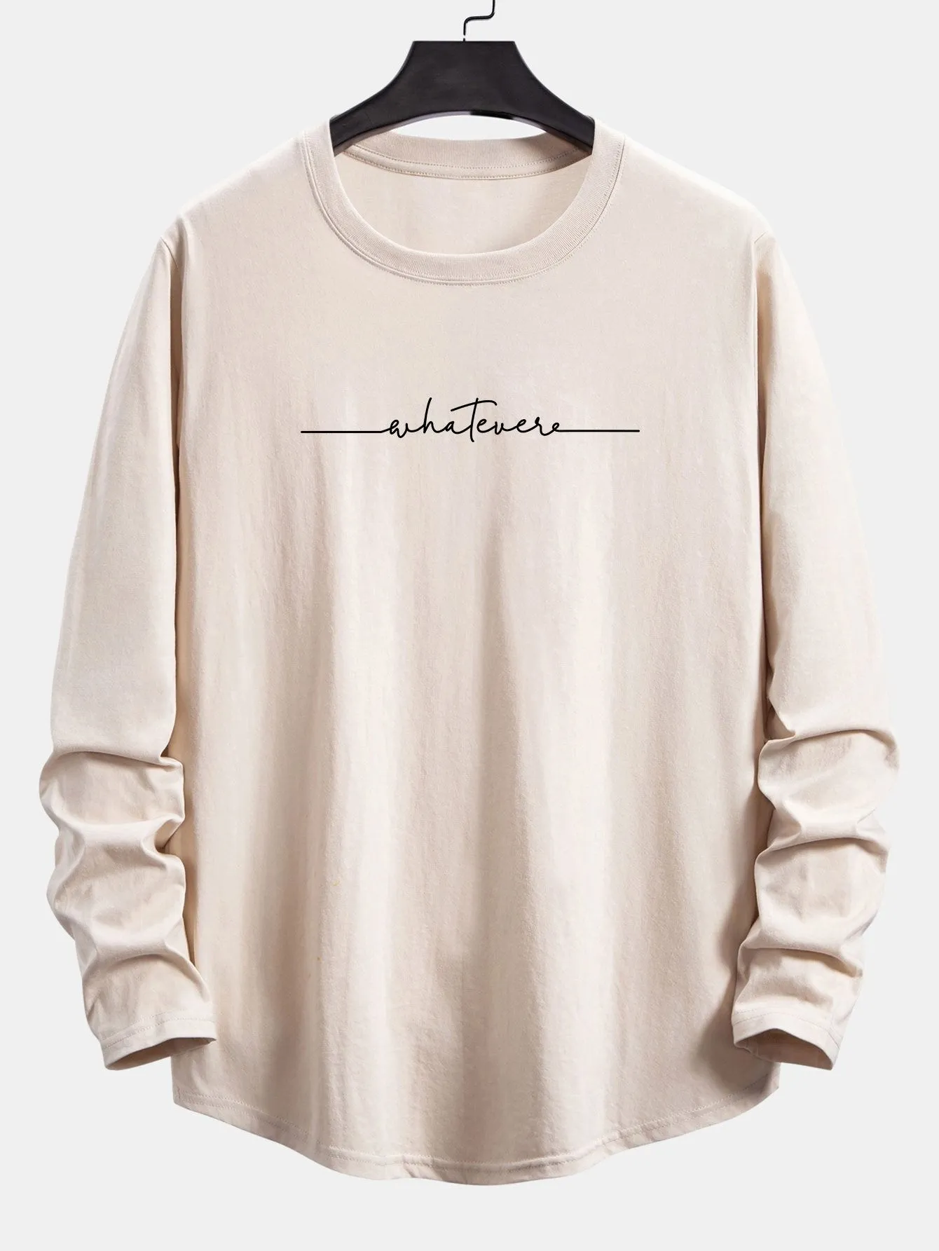 Long Sleeve Slogan Print Cotton Arc Hem T-Shirt sold by Hoooyi product image thumbnail 5