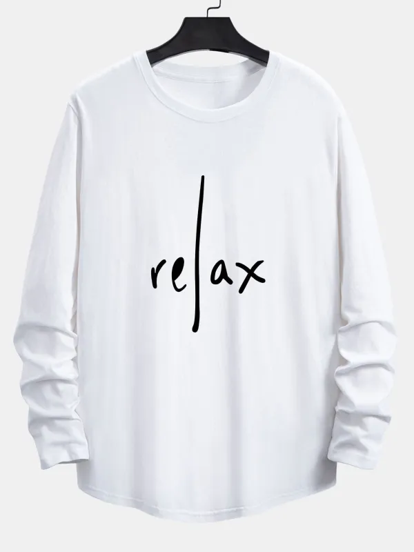 Long Sleeve Relax Print Cotton Arc Hem T-Shirt sold by Hoooyi