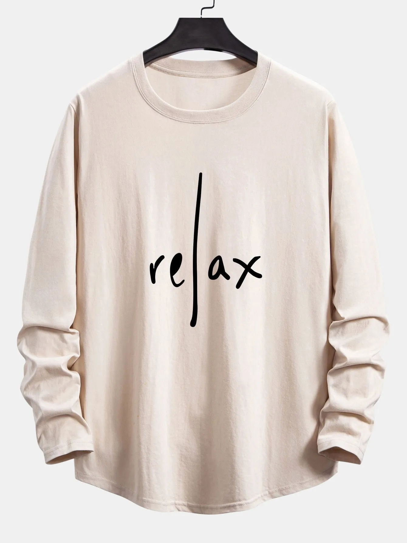 Long Sleeve Relax Print Cotton Arc Hem T-Shirt sold by Hoooyi product image thumbnail 5