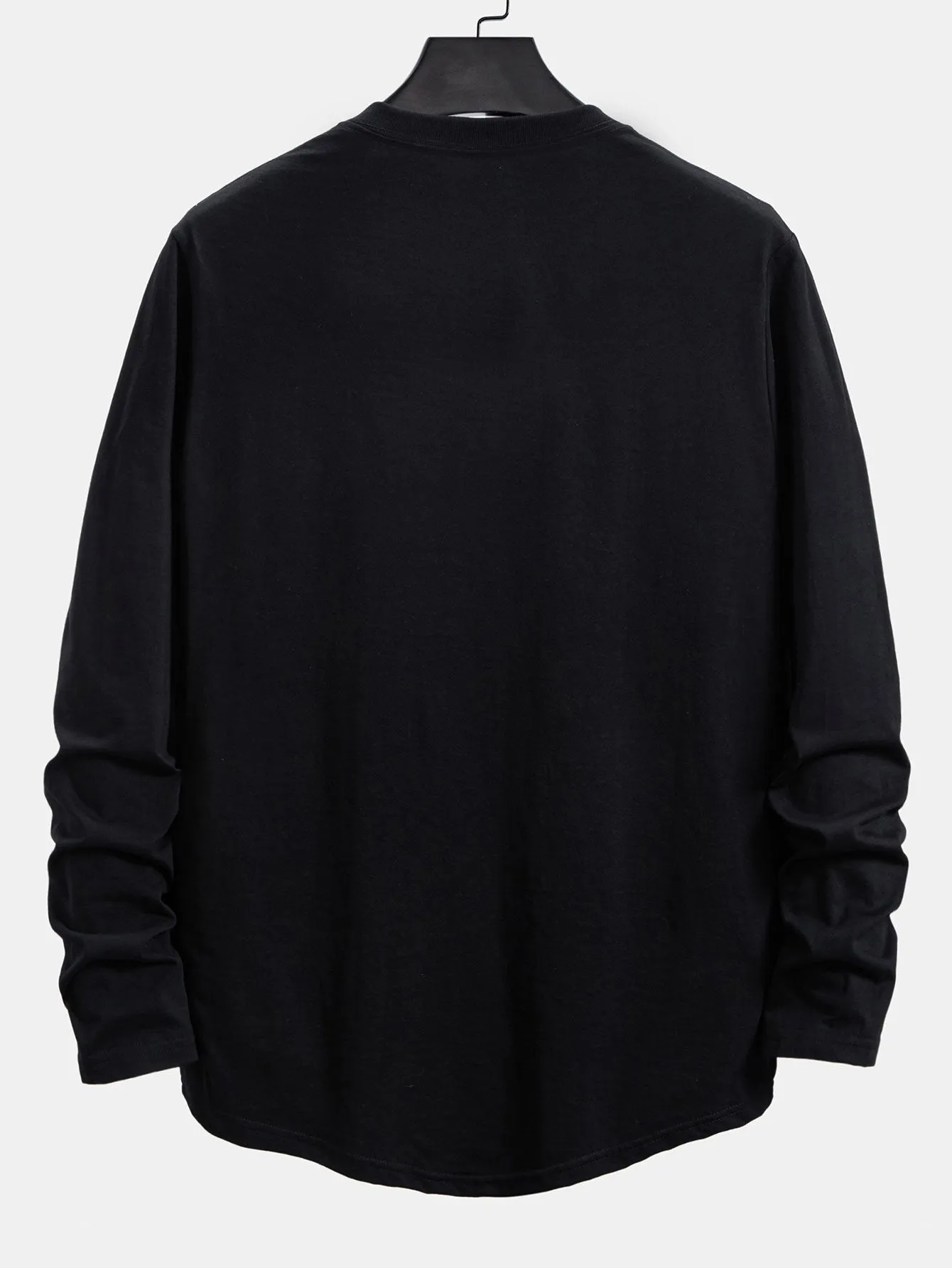Long Sleeve Black Slogan Print Cotton Arc Hem T-Shirt sold by Hoooyi product image thumbnail 2