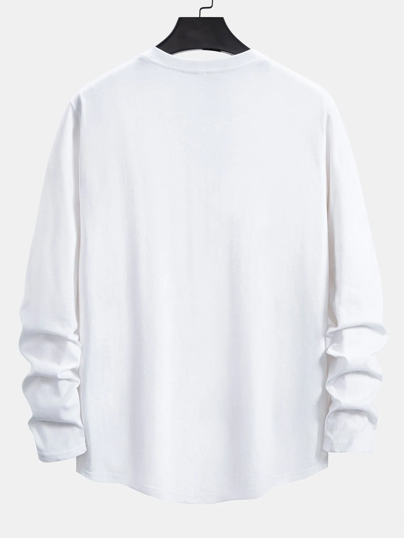 Long Sleeve Black Slogan Print Cotton Arc Hem T-Shirt sold by Hoooyi product image thumbnail 4