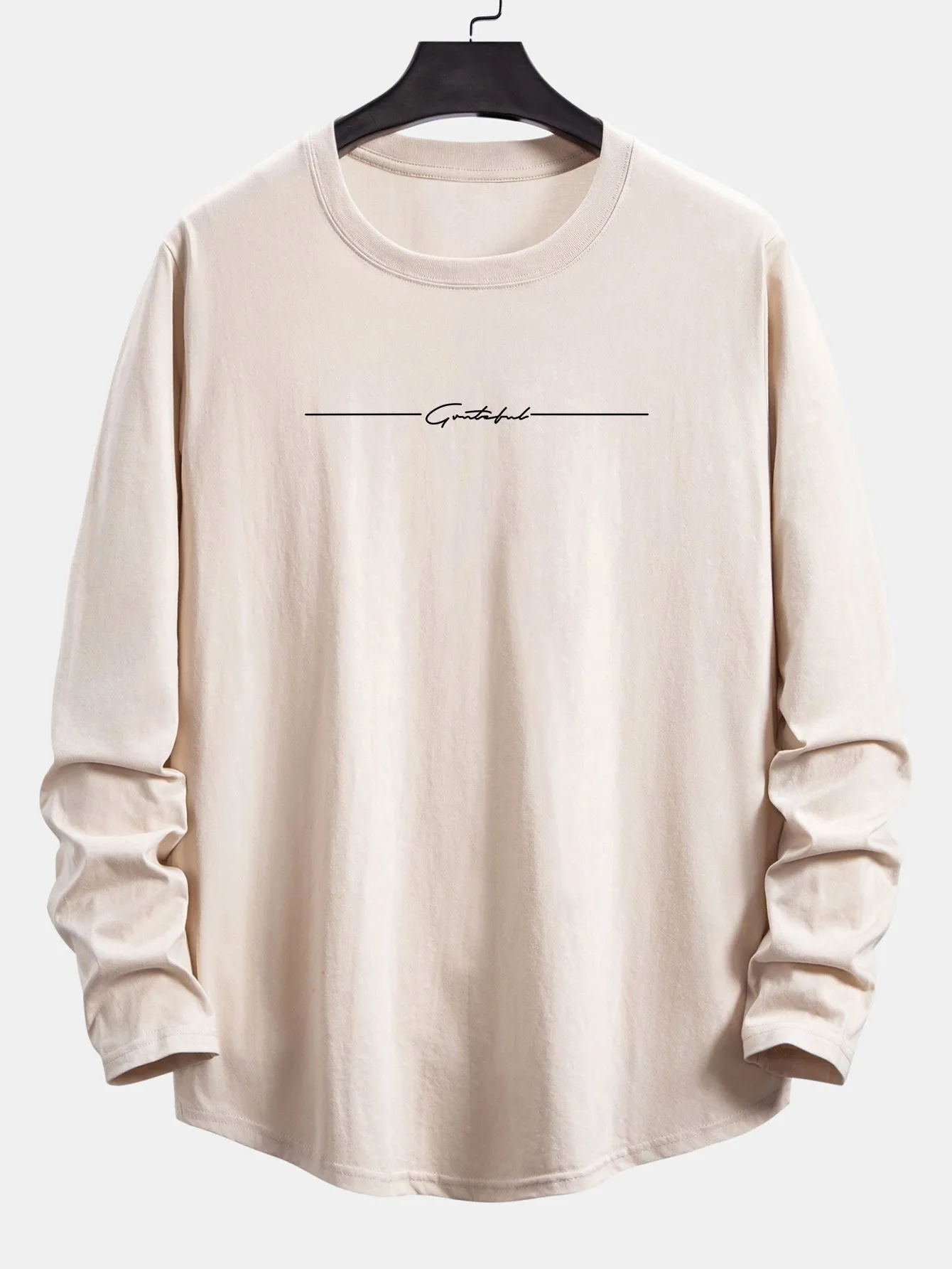 Long Sleeve Slogan Print Cotton Arc Hem T-Shirt sold by Hoooyi product image thumbnail 5