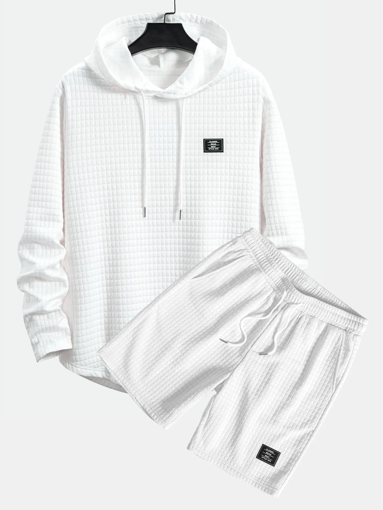 Long Sleeve Waffle Hooded Arc Hem T-Shirt & Waffle Drawstring Shorts sold by Hoooyi product image thumbnail 2