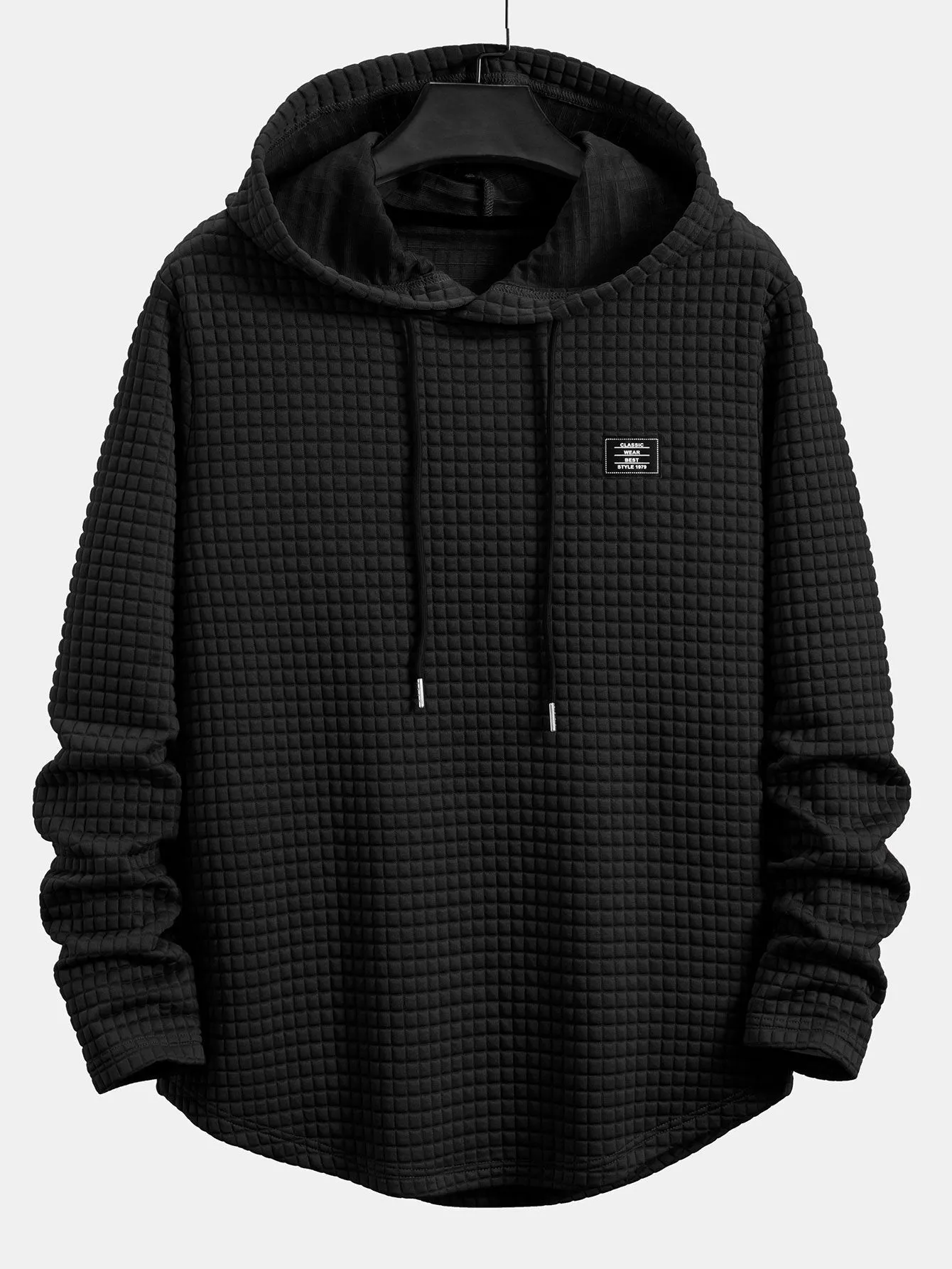 Long Sleeve Waffle Hooded Arc Hem T-Shirt & Waffle Drawstring Shorts sold by Hoooyi product image thumbnail 3