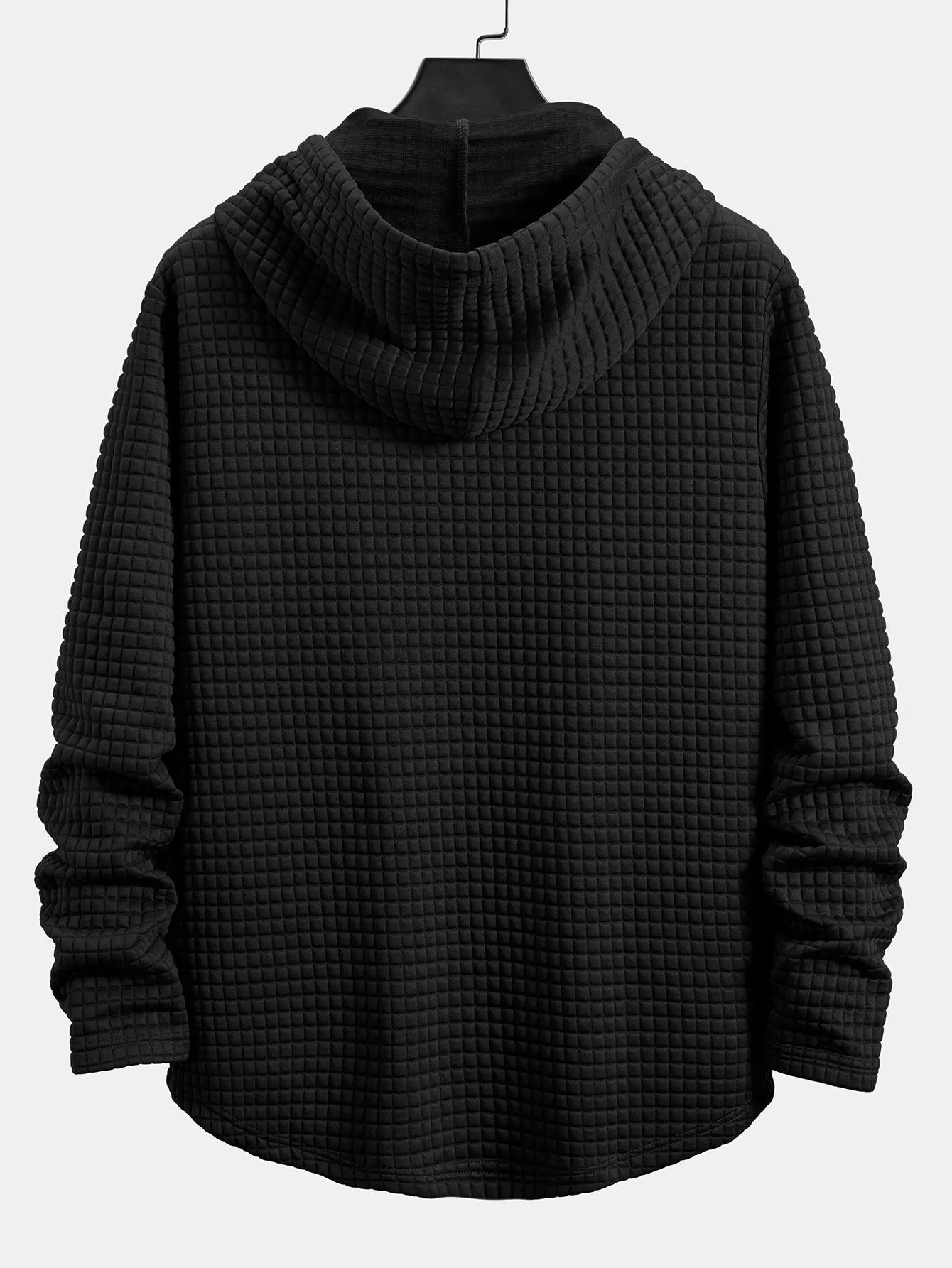 Long Sleeve Waffle Hooded Arc Hem T-Shirt & Waffle Drawstring Shorts sold by Hoooyi product image thumbnail 4