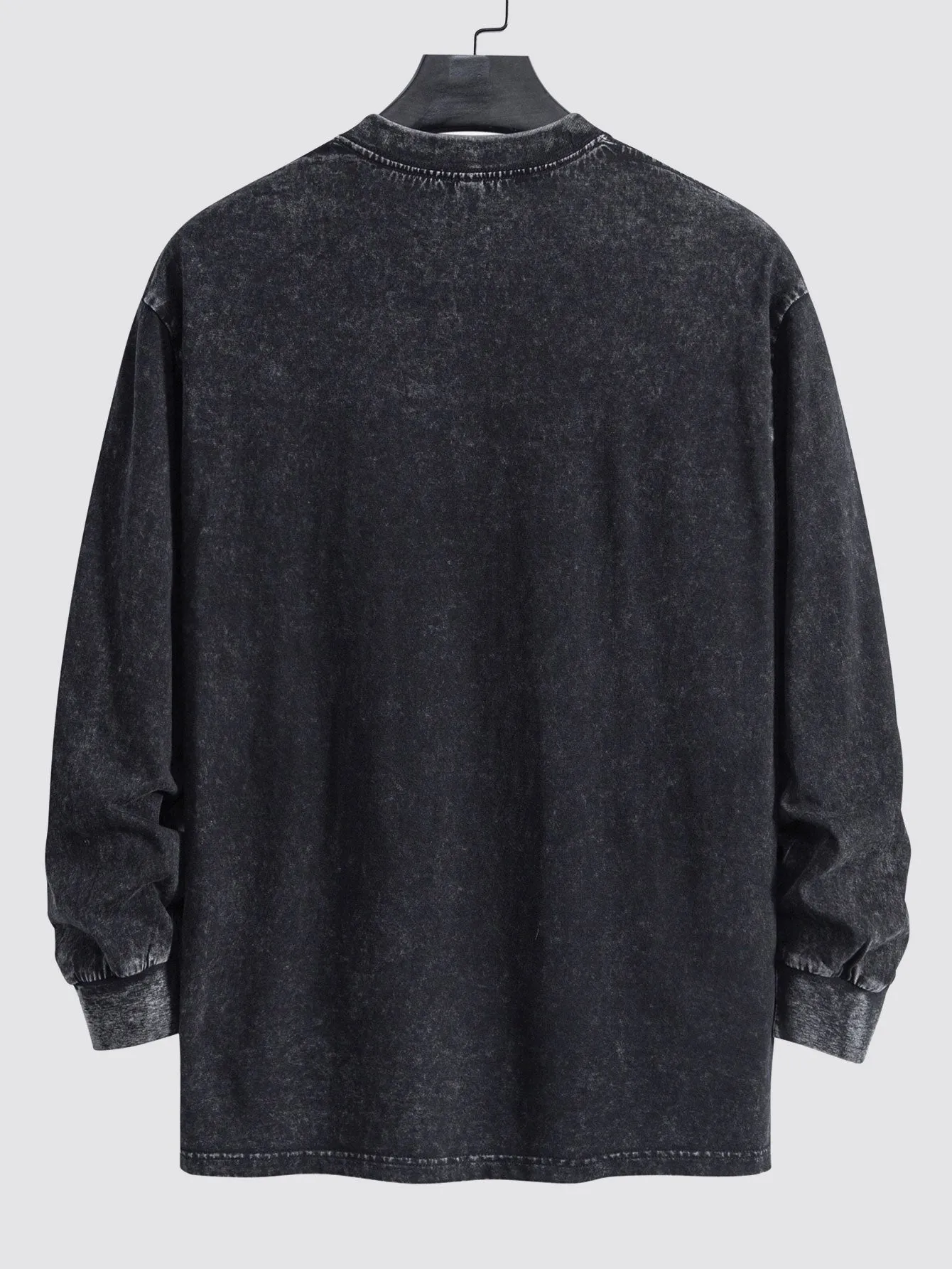 Slogan Print Relax Fit Long Sleeve Washed Distressed T-Shirt sold by Hoooyi product image thumbnail 2