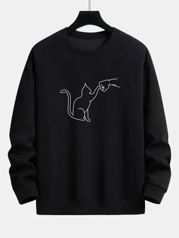 Fist Bump Cat Print Relax Fit Sweatshirt sold by Hoooyi