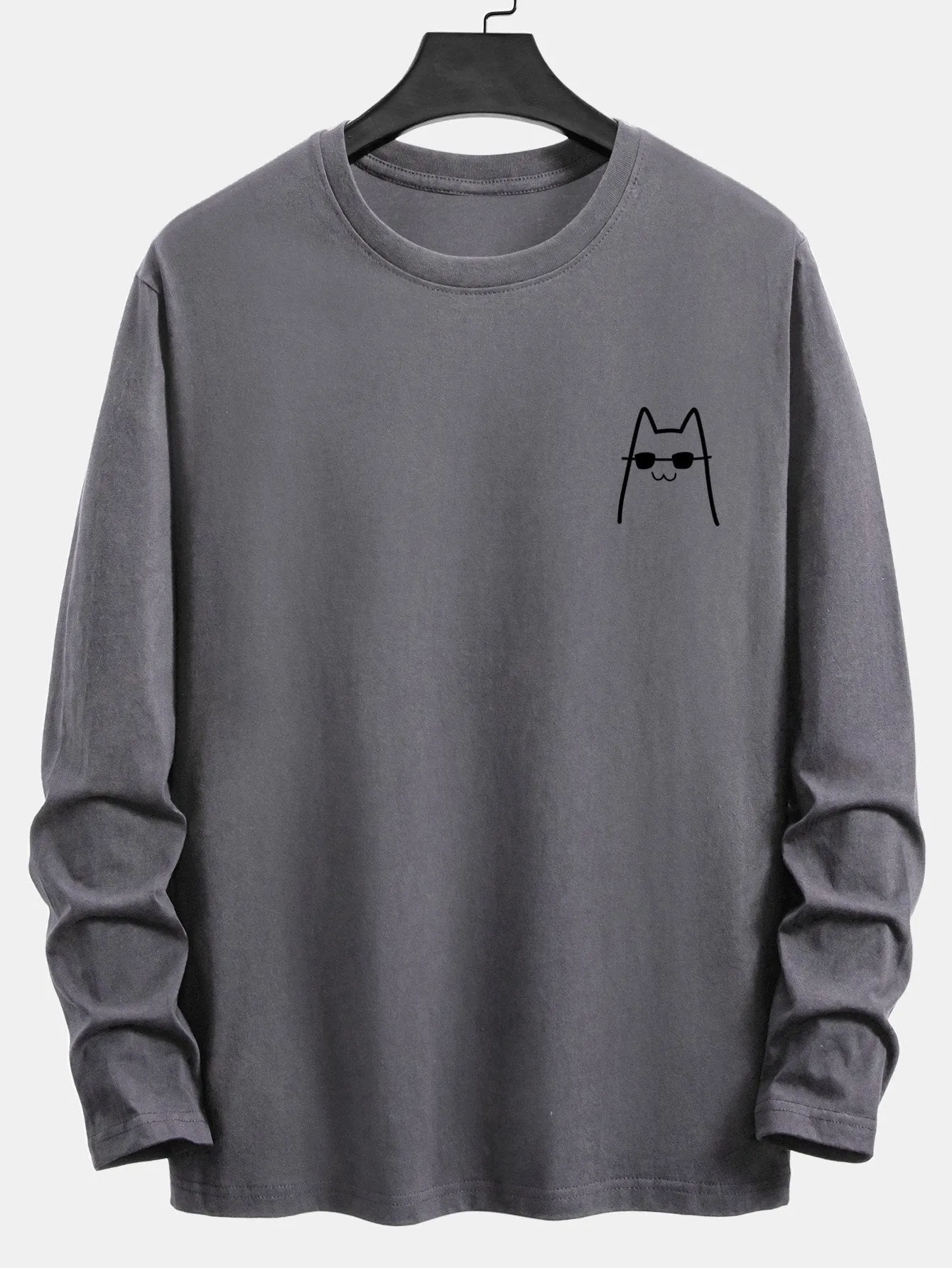 Long Sleeve Cat With Sunglasses Print Cotton T-Shirt sold by Hoooyi product image thumbnail 3